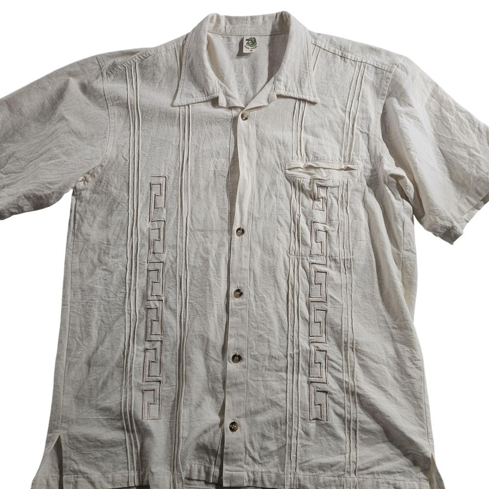 Coco Beach Shirt Mens Medium White Guayabera Long Sleeve Button Front